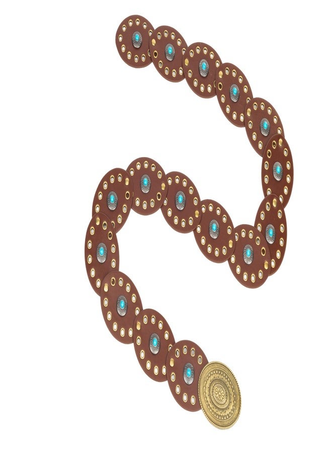 FGSS Women Disc-Belt Western-Leather-Belts - Concho Cowgirl Cowboy Wide Boho Disk Belt Vintage Waist Belts for Dress - Image 4